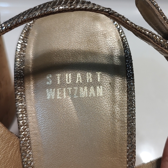 Stuart Weitzman Silver Metallic Peep Toe Wedges - Picture 4 of 4